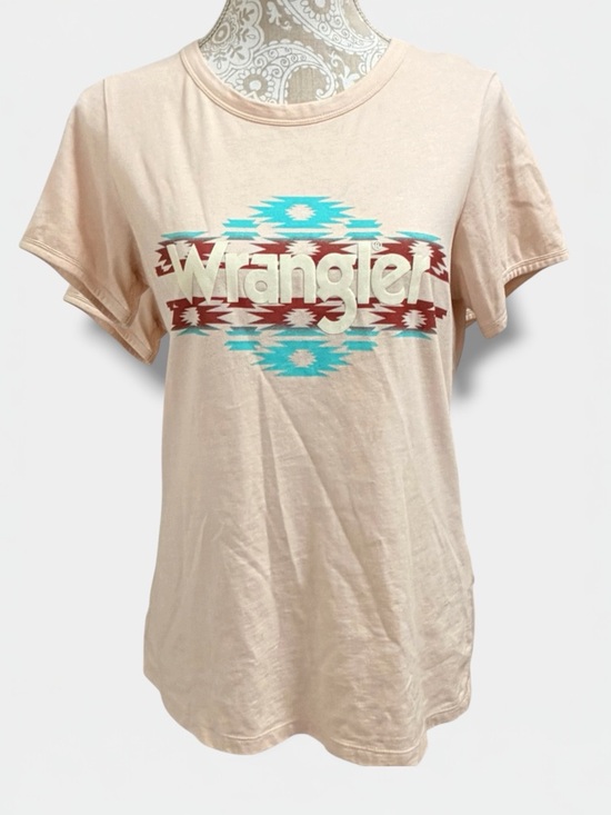 Wrangler Tops - Wrangler Rancher Shirts Aztec Logo Tee Pink Beige Short Sleeve Medium